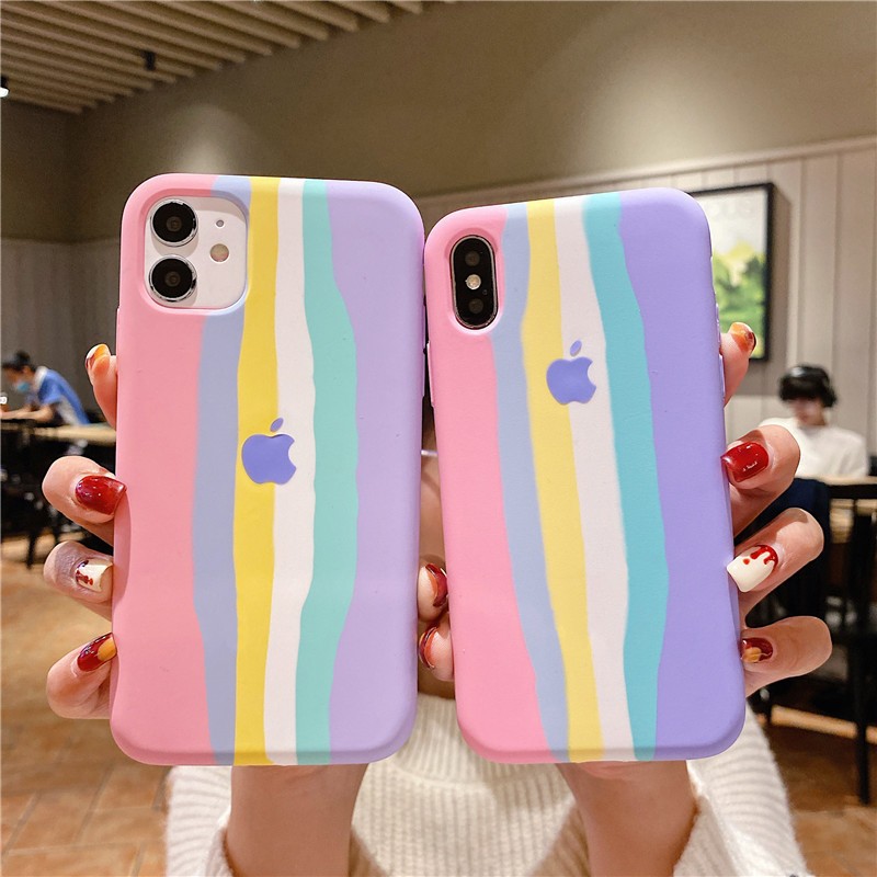 Case Bahan Silikon Warna Pelangi Un   tuk Iphone 12 Pro Max 11 Pro Max Se