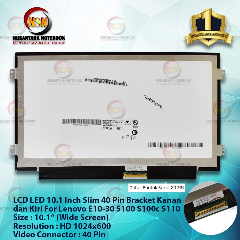 LCD LED 10.1 Inch Slim 40 Pin Lenovo Ideapad E10-30 S100 S100c S110 S10-3 U160