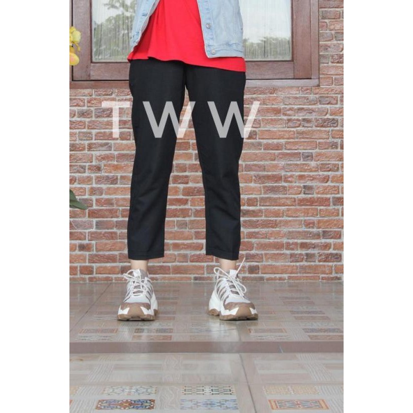 ۞ celana panjang baggy pants wanita - Hitam, S ✷