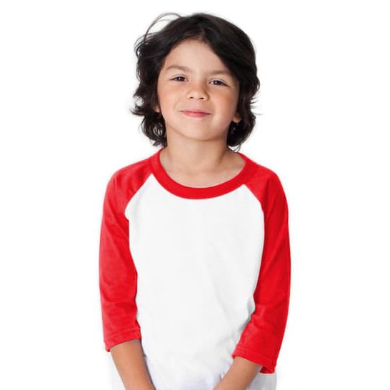 Kaos Polos Anak Raglan Putih Merah Cotton Combed 24s