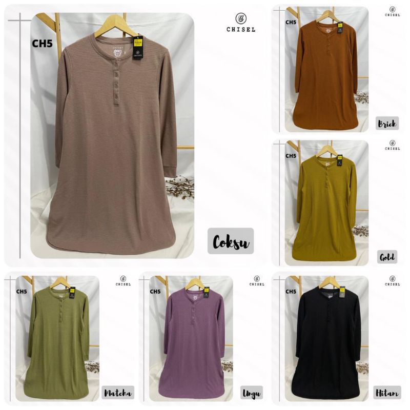 Chisel Original Tunik wanita waffle knit Kaos lengan panjang busui friendly kancing depan polos bany