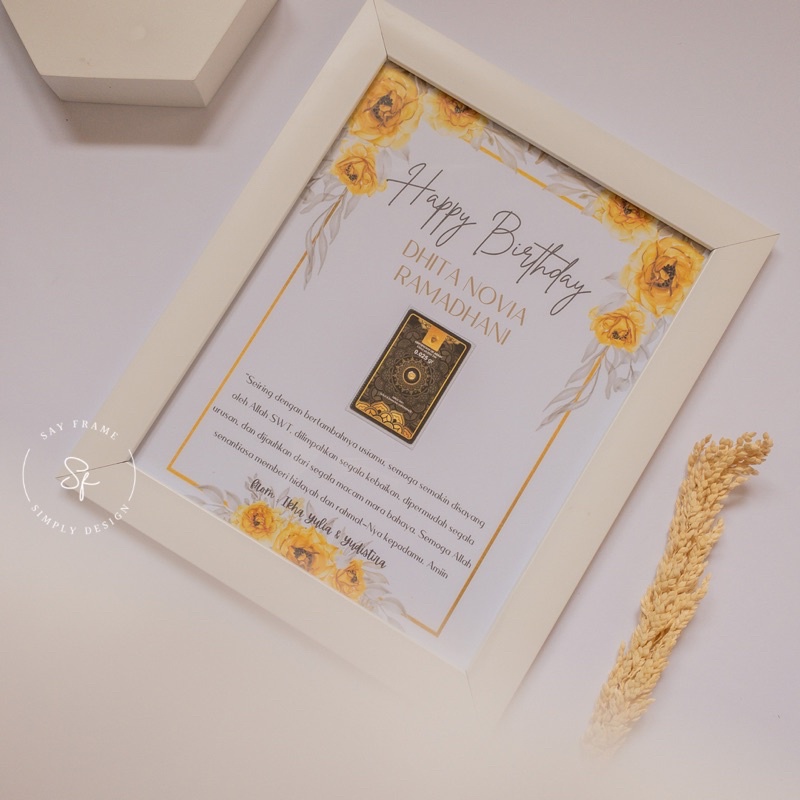 FRAME GIFT + EMAS MINIGOLD for wedding / birthday/ anniversarry /perpisahan /graduation