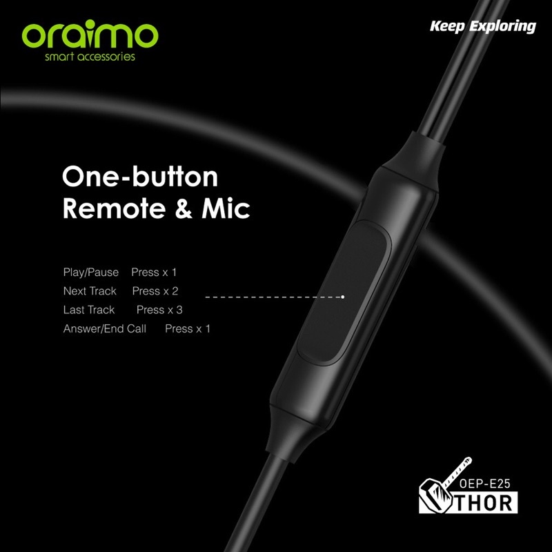 Oraimo OEP-E25 Headset / Earphone / Handsfree Kabel dengan Mic Universal 3.5mm IOS/Android - Garansi 1 Tahun