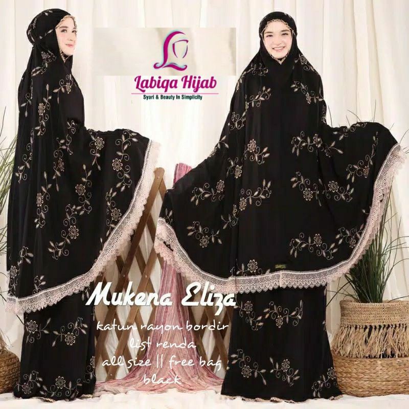 MUKENA CANTIK DEWASA KATUN RAYON BORDIR ORI LIST RENDA, MUKENA ELIZA by LABIQA