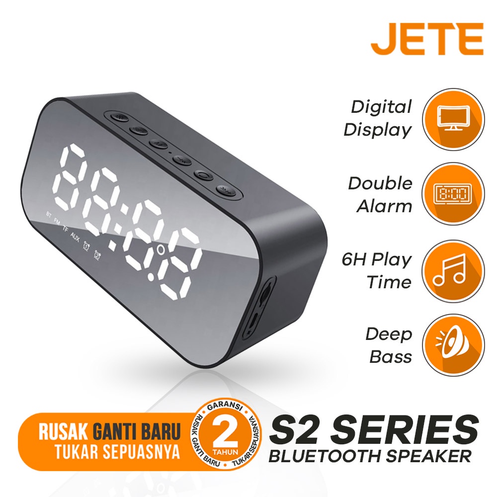 Speaker Bluetooth Portable Alarm &amp; Clock Speaker 3 in 1 JETE S2 With Digital Display - Garansi 2 Tahun