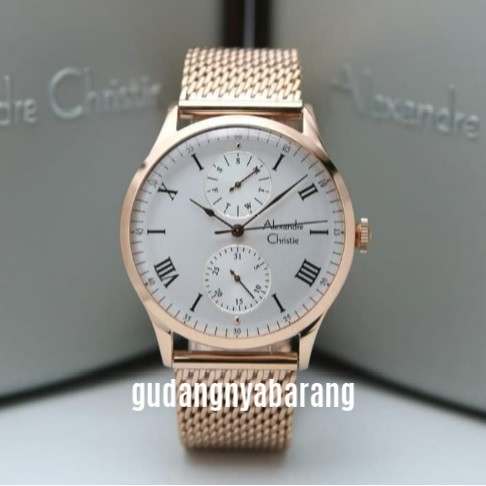 JAM TANGAN PRIA - LAKI - COWOK ALEXANDRE CHRISTIE AC 6437 ROSE GOLD WHITE PUTIH ORIGINAL KEREN