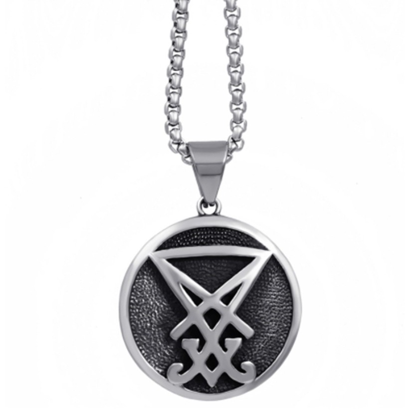 Fashion Mens Chain Sigil of Lucifer Seal of Satan Pendant Box Chain Necklace