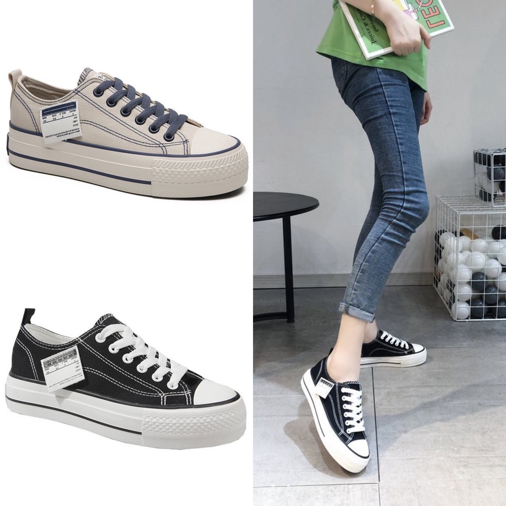 AVANCEID 1939 Sepatu Sneakers Wanita Canvas Kerja Sekolah Hitam Import