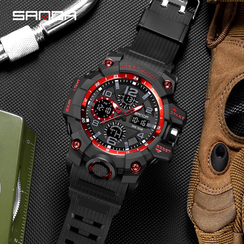 SANDA 6021 Jam Tangan Pria Digital Analog Tali Rubber Chronograph Anti Air WATCHKITE WKOS