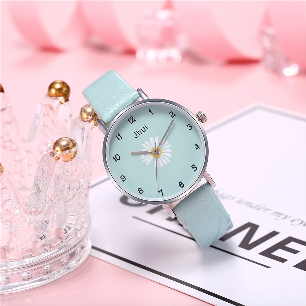 Jam Tangan Quartz Analog Bunga Daisy Harajuku Gaya Korea Fashion Aksesoris Wanita Casual Analog