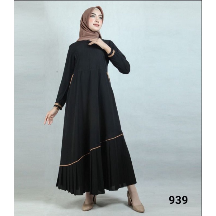 Gamis warna hitam polos rempel miring ORI by Hagia Sofia Maxi dress wanita muslim Bahan jet black ha