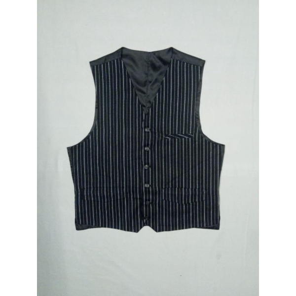 VT01/BIGGATE/size L/vest pria/vest motif garis/vest hitam garis/rompi jas/rompi second/rompi jas mur