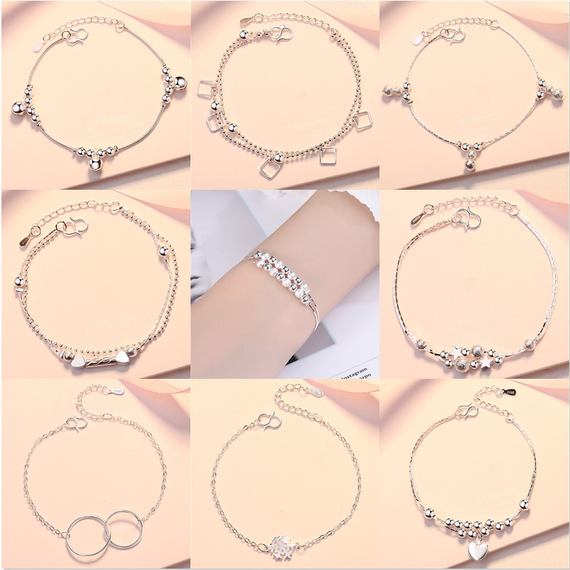 S925 Silver Korean Double-layer Pendant Bracelet for Women Girls Fashion Hand Jewelry