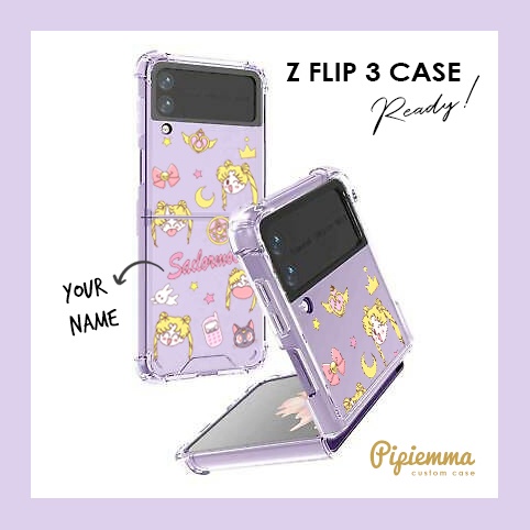 Casing Z Flip 3 Case Anticrack Bumper Transparan Bening Clear Lucu Samsung Custom Gambar Nama Tulisan