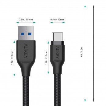 Aukey Kabel Data CB-AC1 USB-C Charge &amp; Sync Cable (1.2M) Original - Garansi Resmi