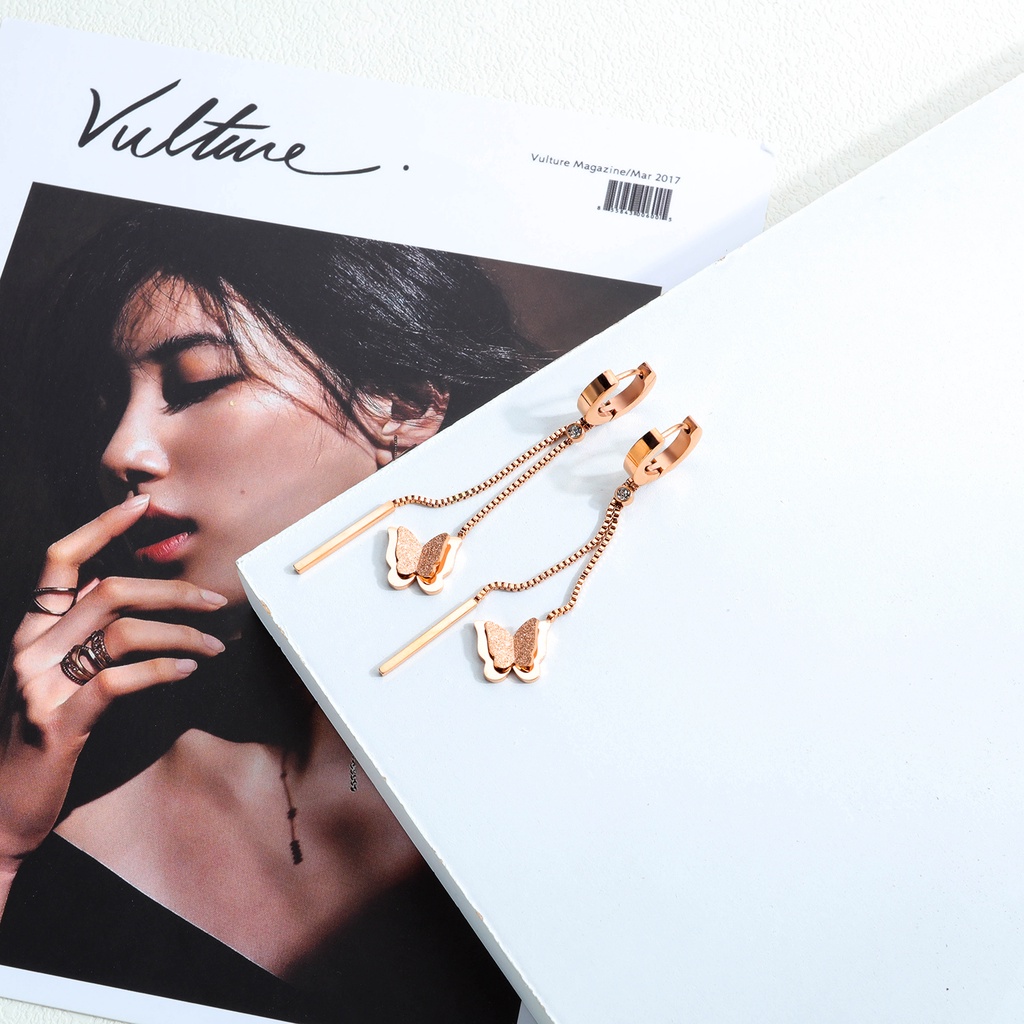 Dalika Anting Titanium Premium Collection Kupu Stick Panjang Lapis Emas 18K