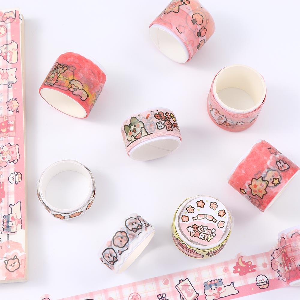 Lanfy Bahan Tape Office Supply Kawaii Handbook Hias Bunga Sakura Pink Seri Hand Rekening Tape Stiker Masking Tape