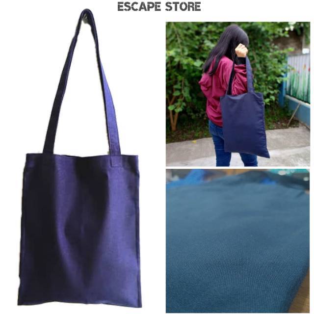 Tote Bag Totebag Polos Kanvas Dengan Resleting Best Seller - BIRU DONGKER