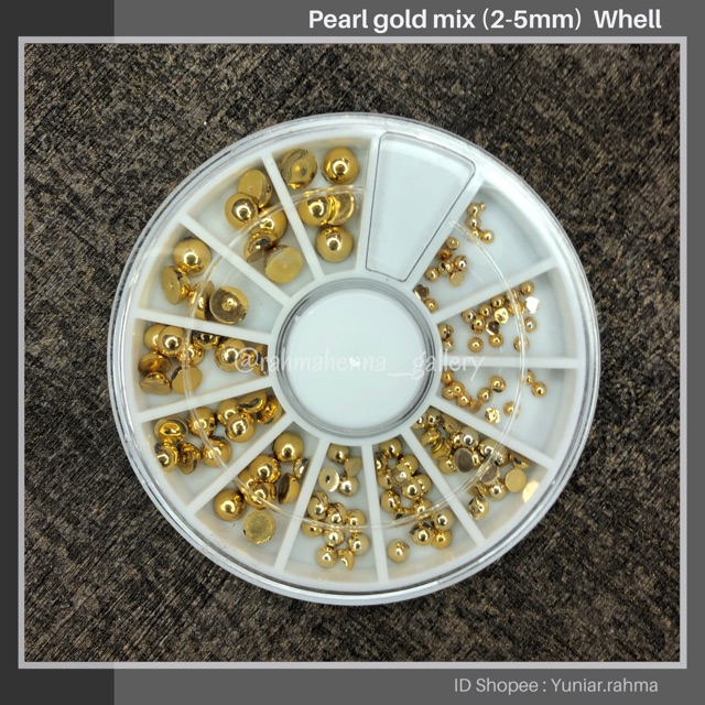 Pearl Gold mix 2-5mm kemasan whell , Nail art , henna art