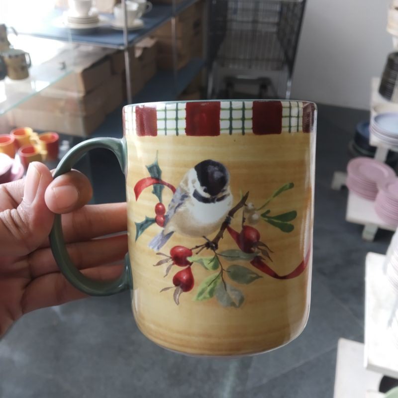 VINTAGE MUG GELAS KERAMIK SANGO MOTIF BURUNG KLASIK ANTIK JADUL KOLEKSI