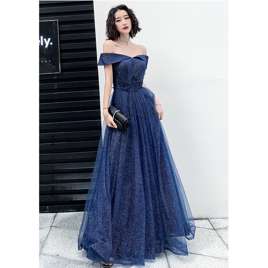 Gaun Pesta 2110010 Biru Dongker Navy Pink Sabrina Party Dress