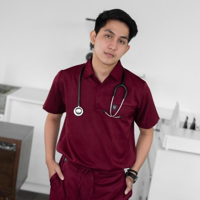 Baju Jaga POLO - MAROON Scrubs Theatre Blues Cardinal
