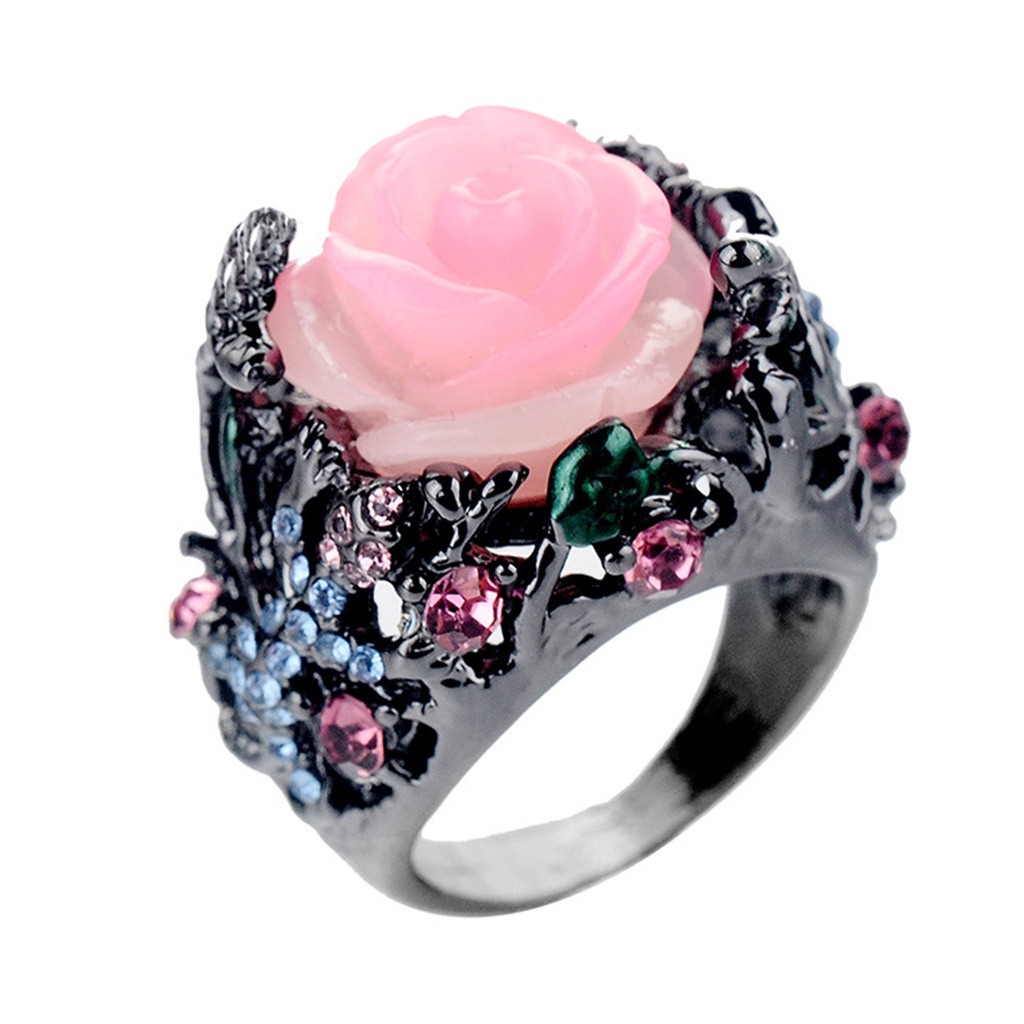 Hu Hu Hu Hu Hu Alat Bantu Pasang Kacamata♡ Cincin Desain Bunga Aksen Berlian Imitasi Untuk Wanita