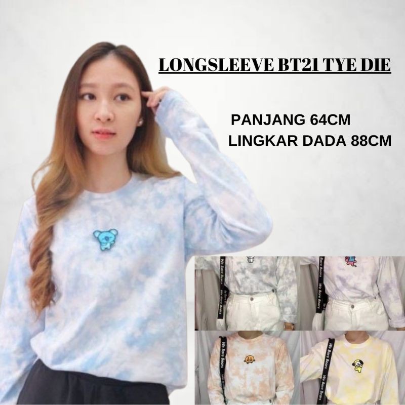 Baju Kaos Wanita Tie Dye Lengan Panjang Longsleeve Tie Dye Fit L
