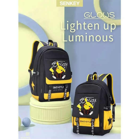SenkeyStyle Pikachu Tas Sekolah Cantik untuk Anak Laki-laki dan Perempuan Ransel Sekolah Tahan Air