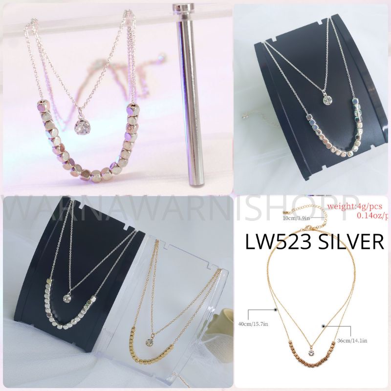 Kalung Rantai Multilayer Liontin Gembok Aksesoris Hijab Fashion Wanita Korean Style Layered Necklace Part 2-LW523 SILVER