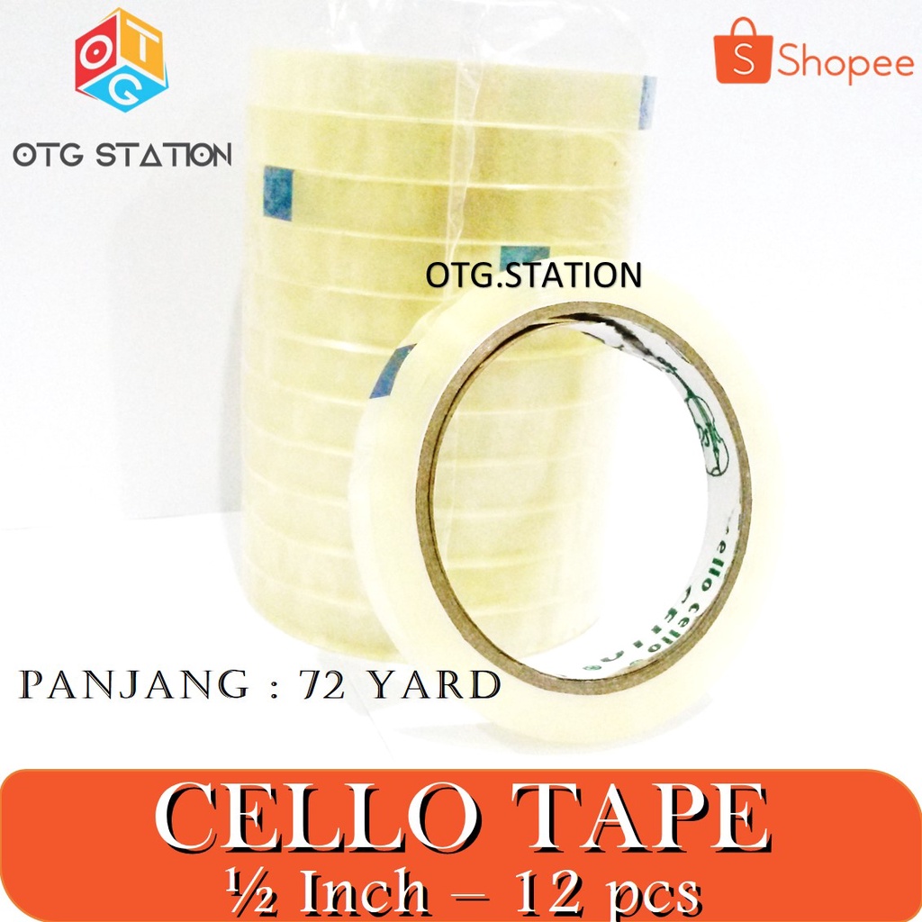 

Cello Tape 1/2 Inch 12 pcs Isolasi Bening Kecil Lem Perekat Bening Alat Isolasi Pembungkus OTG STATION
