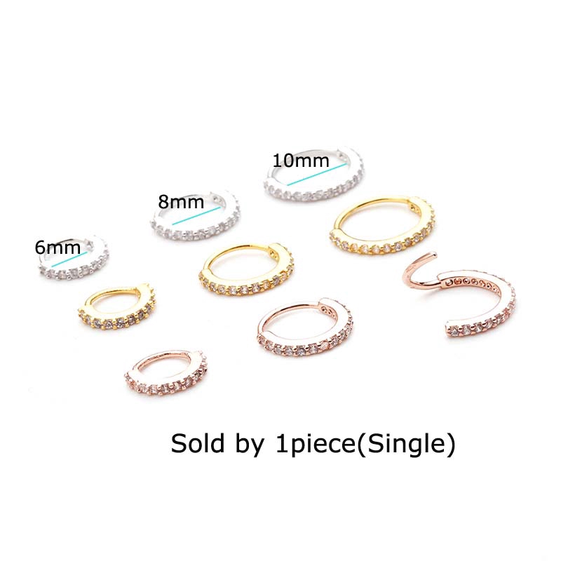 1piece Copper 6-10mm Hoop Cartilage Tragus Earrings Nose Helix Rook Pinna Helix Piercing 20G Zircon