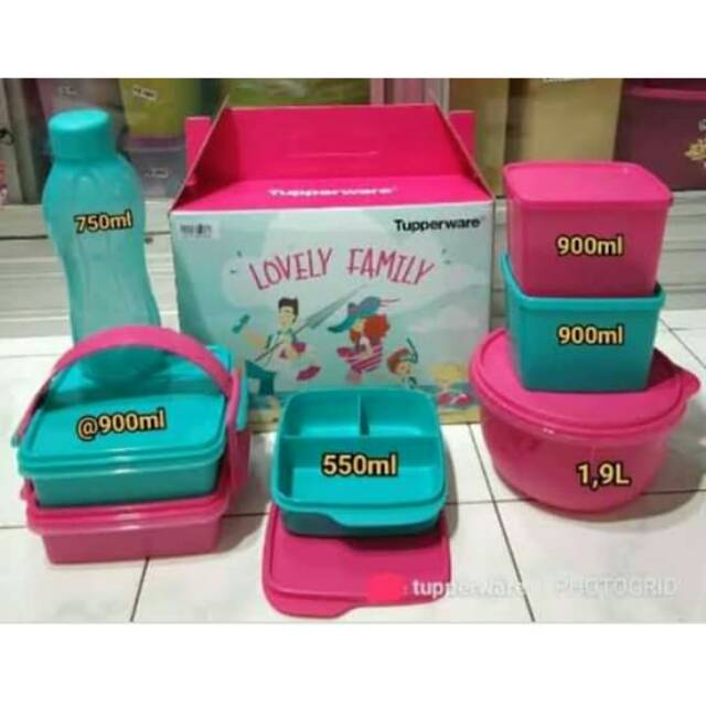 TEMPAT BEKAL TUPPERWARE LOVELY FAMILY SET BOTOL MINUM BOWL TAS  tuperware