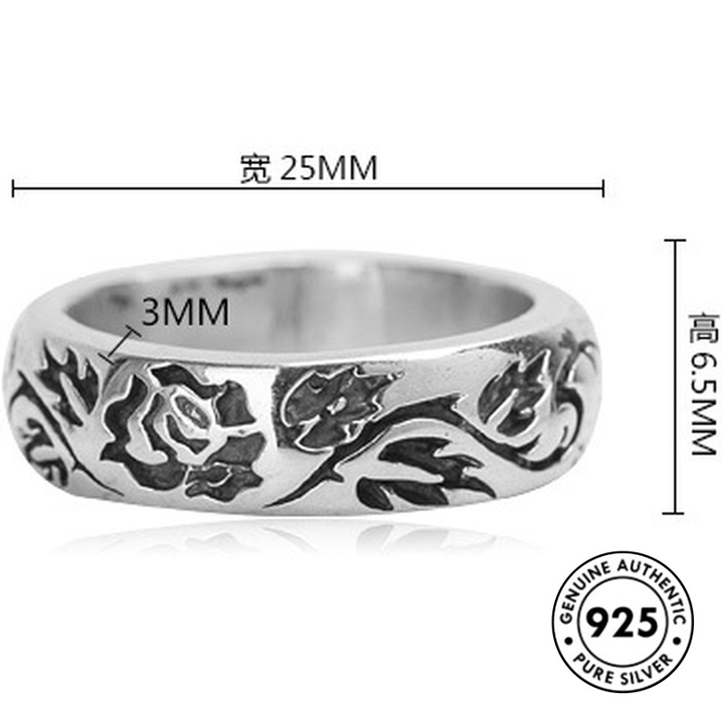 Cincin S925 Silver Desain Mawar Gaya Retro Klasik Untuk Pria