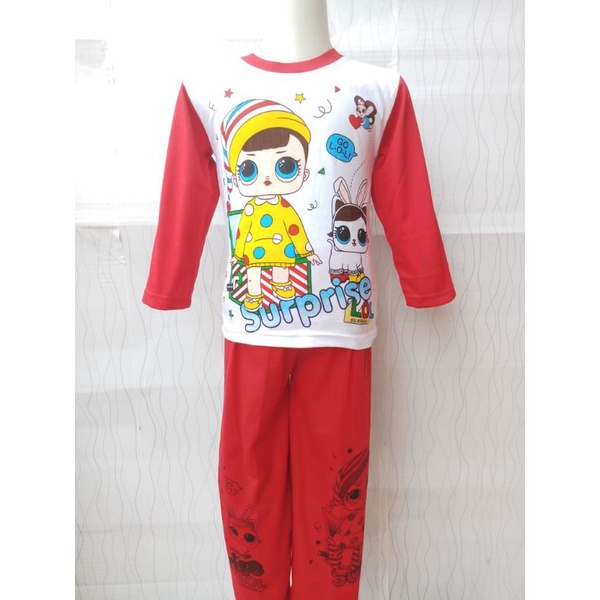 baju setelan tidur anak perempuan dengan gambar LOL SURPRISE model lengan panjang usia usia 2-8th