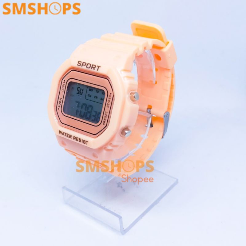 T39 Jam Tangan Digital Jam Remaja Cewek Cewe Wanita Pria Unisex Peach Black Hitam Jam Digital