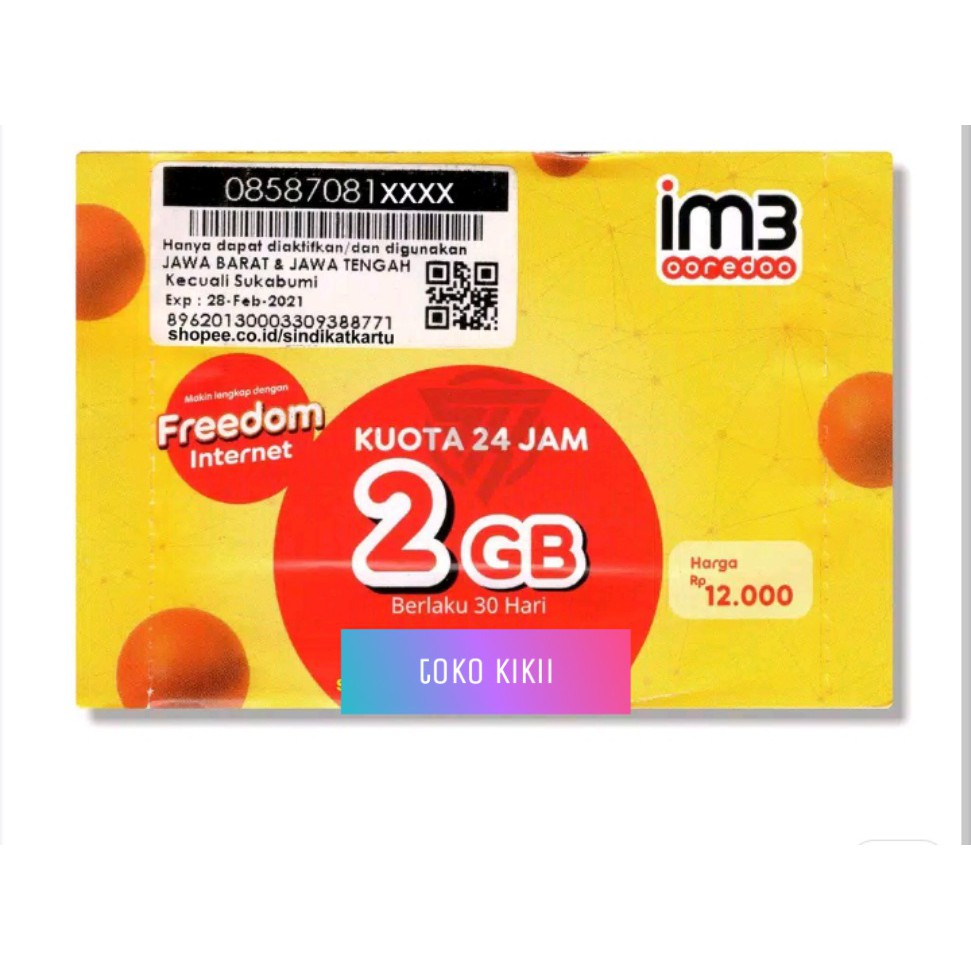 Perdana indosat 2gb freedom 30 hari (jateng jabar kec sukabumi)