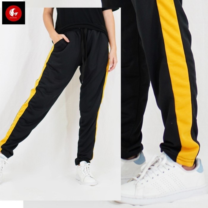 VERO Okechuku Celana Jogger Unisex Training Side List Olahraga - Hitam Kuning, S