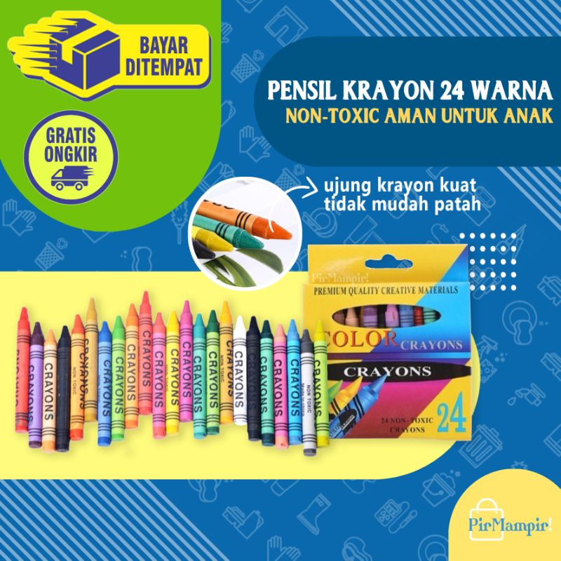 

24 COLORS CRAYON NON-TOXIC - Pensil Krayon 24 Warna Warni 1 Set Lengkap Anak Menggambar Mewarnai