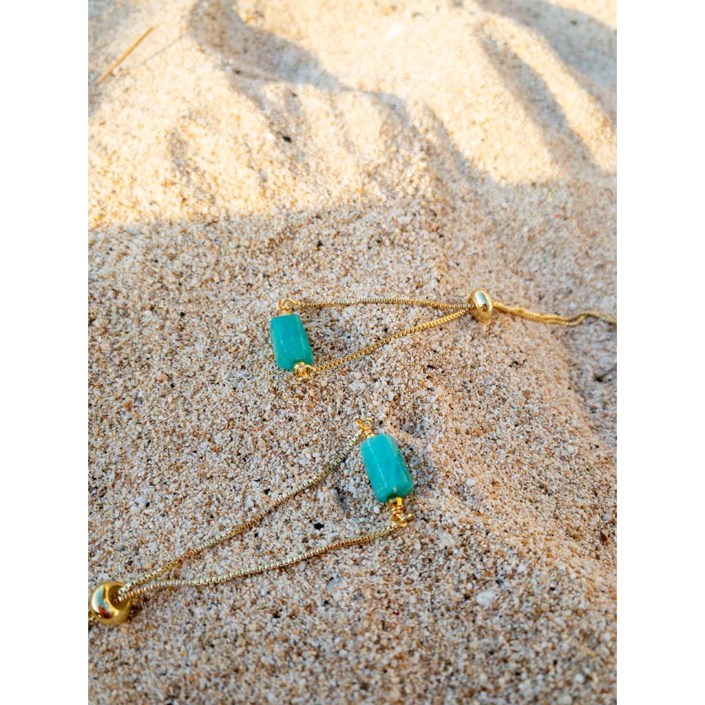 Amazonite Bracelet- Natural stone gold plated