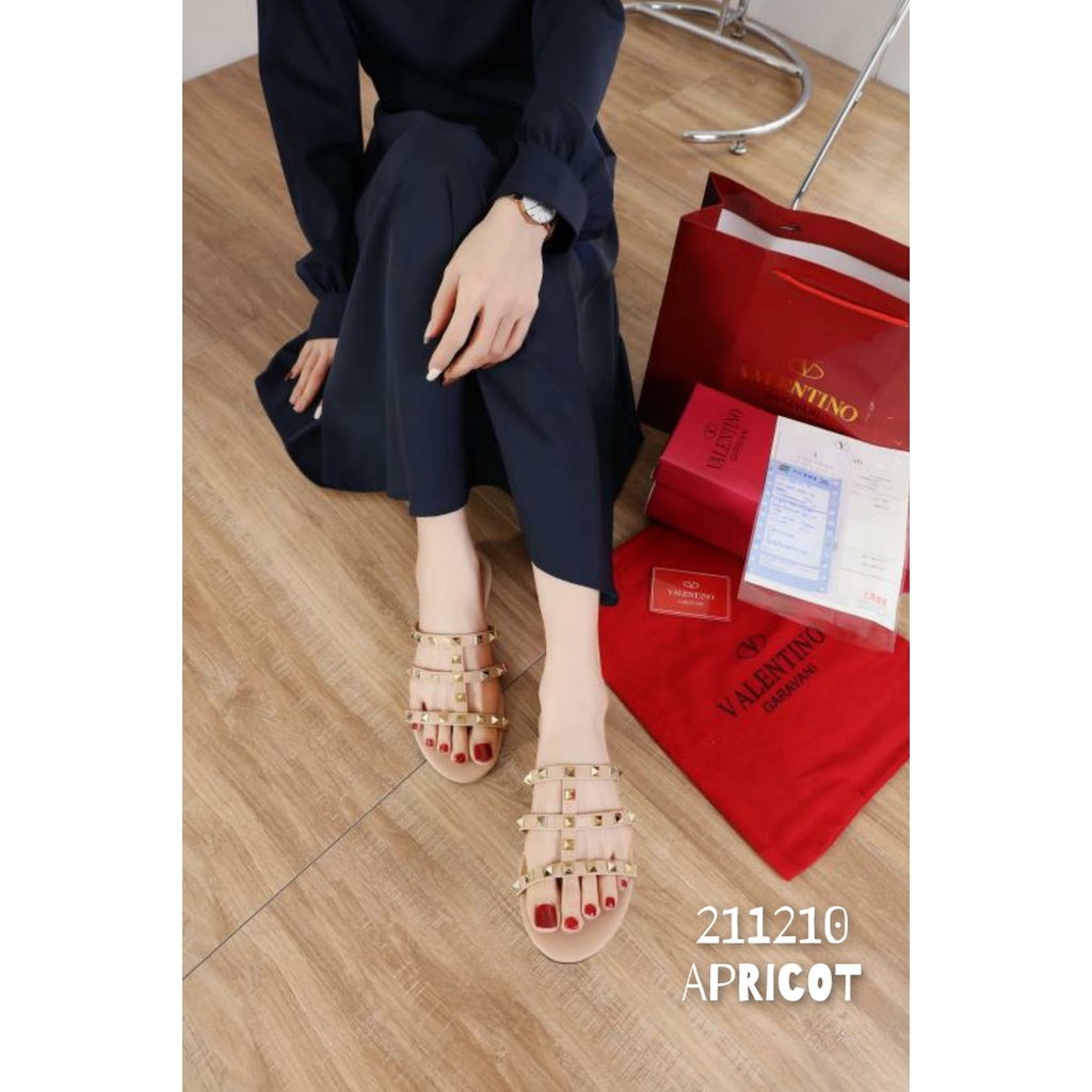 SANDAL WANITA VALENT FLAT SLOP KULIT SET    Kode : 211210 Bawaan SET