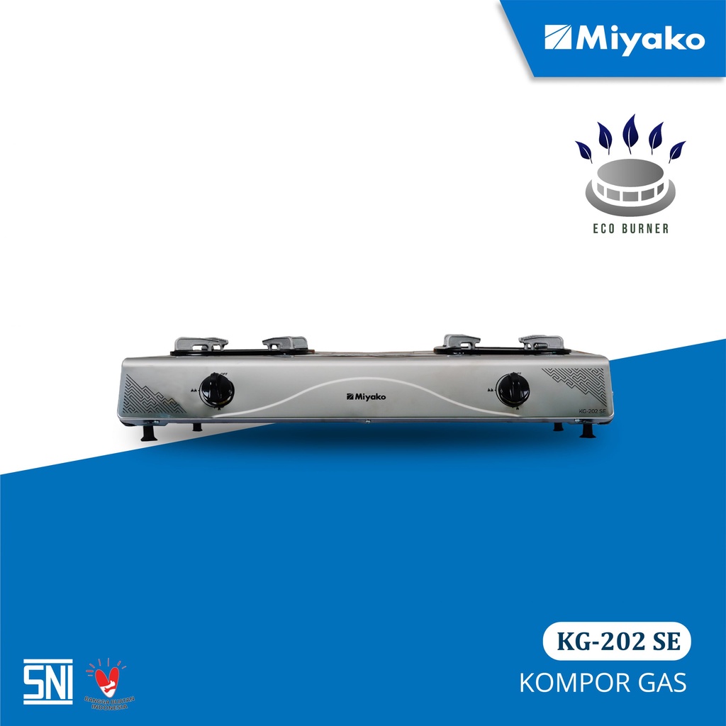 Miyako Kompor Gas 2 Tungku Stainless Steel KG-202SE FREE Paket Miyako Selang Gas Meter