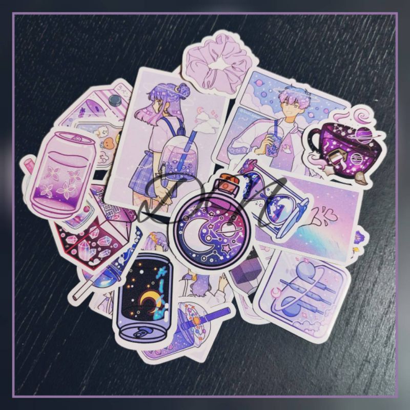 

stiker kertas glossy purple girl kartun isi 21pcs