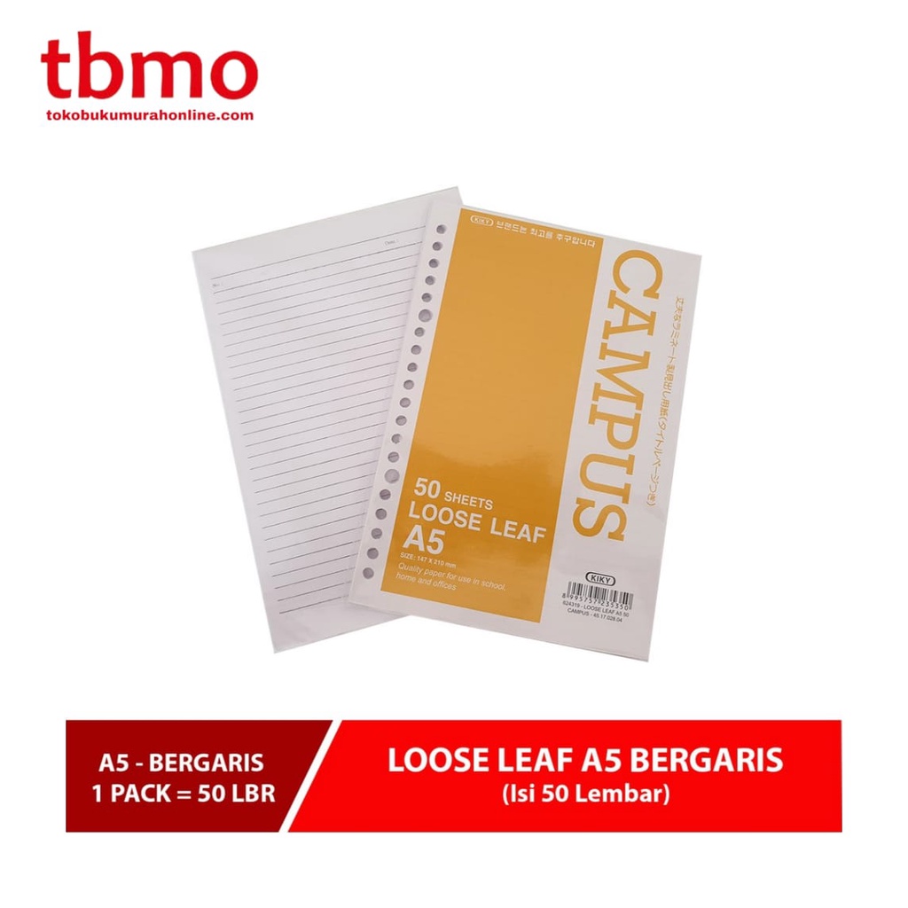 

TBMO LOOSE LEAF A5-50 KIKY AA624319 / KERTAS BINDER GARIS