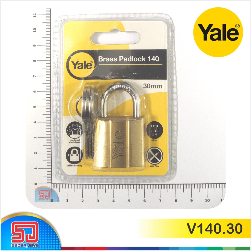 Yale V140.30 Gembok 30mm Kuningan Padlock Brass Material Hardened Steel