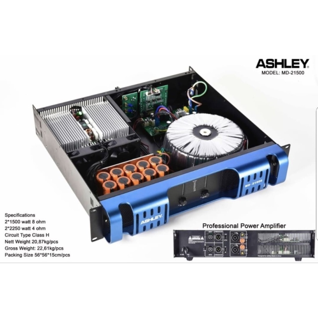 (PETI KAYU) POWER AMPLIFIER ASHLEY MD 21500/MD21500 2CH 1500 WATT ORIGINAL