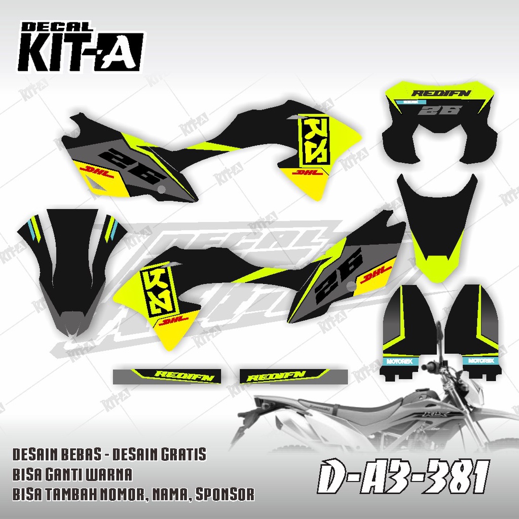 Decal kawasaki KLX 150 BF MOTIF SUPERMOTO EXTREME LIMITED HITAM KUNING