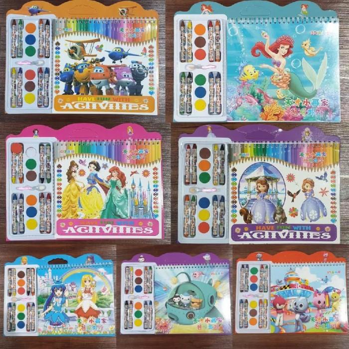 

Lora | Buku Gambar Anak Crayon Set Cat Air Kuas Book Buku Mewarnai Anak