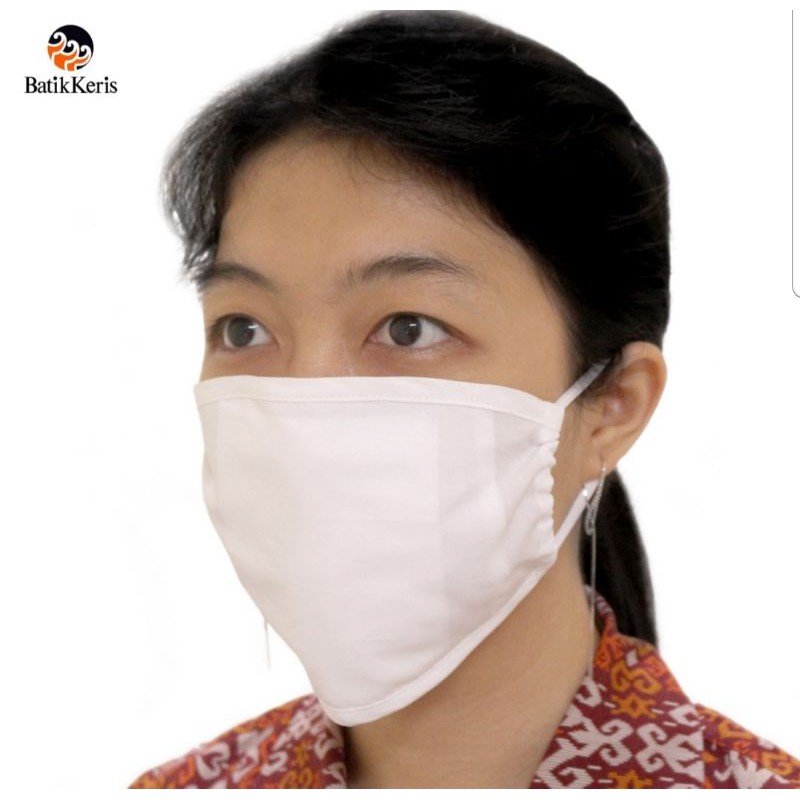 Masker Batik Keris Kain 2 Lapis Non Medis Kain Halus White Bisa Tie Dye