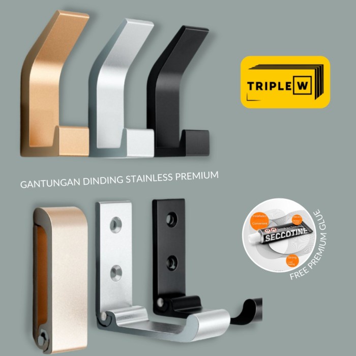 Triple W Gantungan Tempel Baju Dinding Hook Hanger Stainless Premium